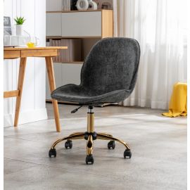 Dark Grey Linen Fabric Upholstered Office Chair Home Office Chair Gold Base