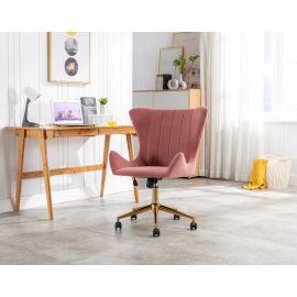 Pink Velvet Fabric Upholstered Office Chair Home Office Chair Gold Base