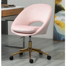 Pale Pink Velvet Fabric Upholstered Office Chair Home Office Chair Chrome Base