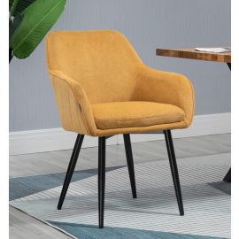 2 X Mustard Yellow Fabric Linen Upholstered Dining Chairs Metal Legs