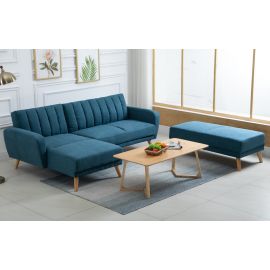 Blue Fabric L-Shape 5 Seater Sofa Bed Lounge Suite with Chaise and Ottoman